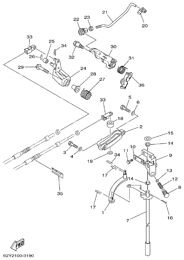 Yamaha F50A, FT50B CONTROL parts diagram